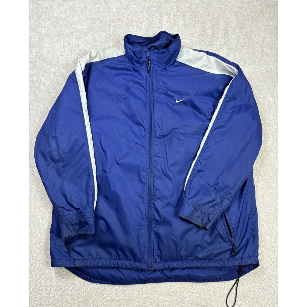 Nike Vintage Blue White Colorblock Full Zip Quilted Windbreaker Jacket Mens XXL